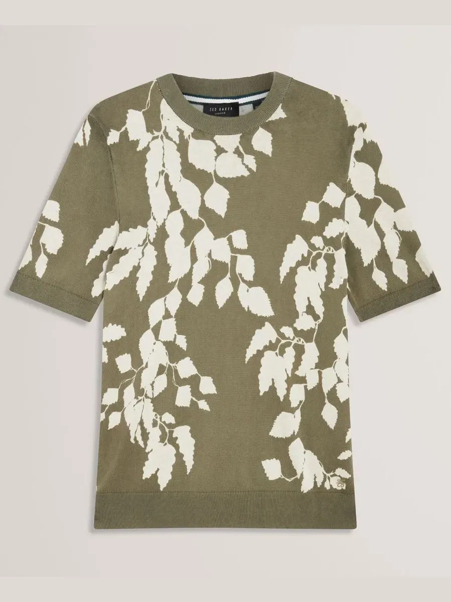 Мужская футболка с коротким рукавом и листовым принтом, модель Alddat Leaf Knitted Ted Baker — изображение 6 из 6, зеленый