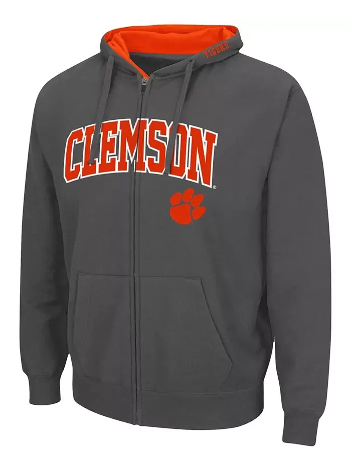 Мужская толстовка Clemson Tigers с арочным логотипом 3.0 на молнии Colosseum — изображение 2 из 3, серый