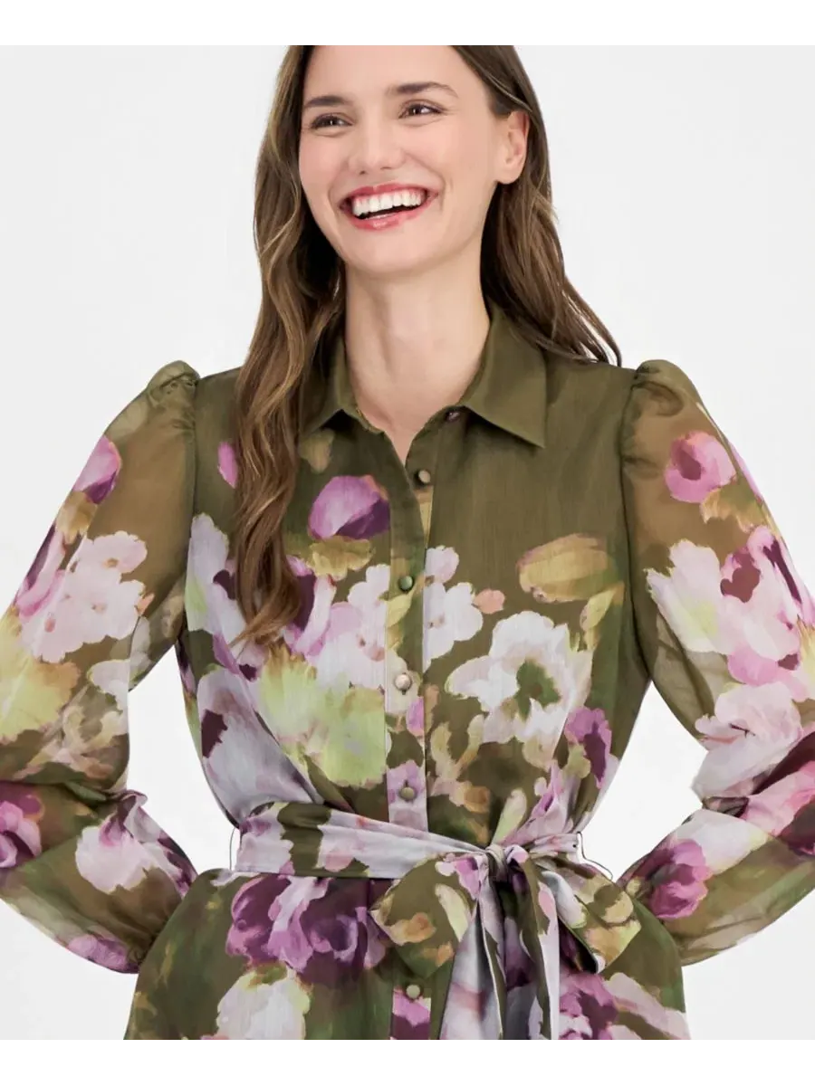 Платье-рубашка из шифона с ярусной юбкой Anne Klein — изображение 2 из 5, мульти