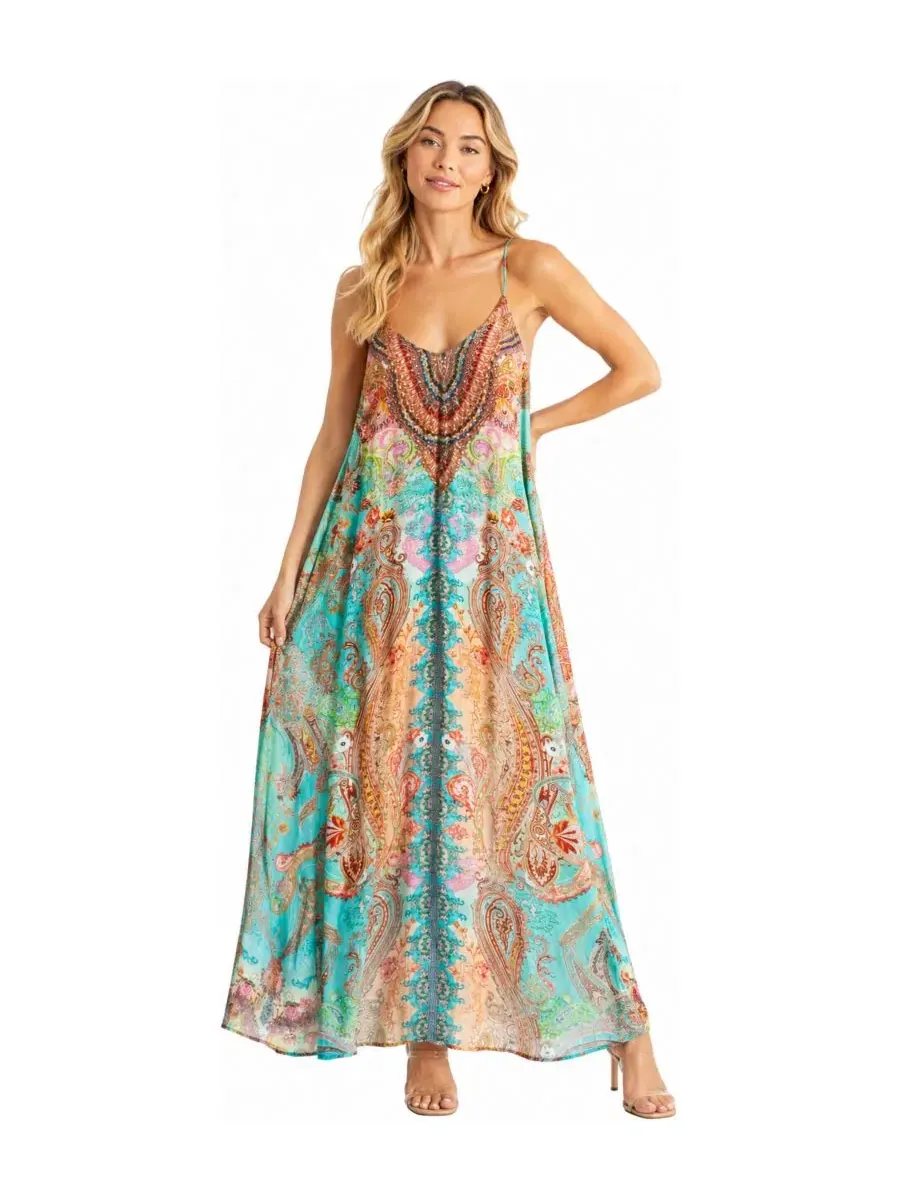Макси-платье-длинный рукав с принтом Medallion and Paisley La Moda Clothing — изображение 1 из 4, мульти