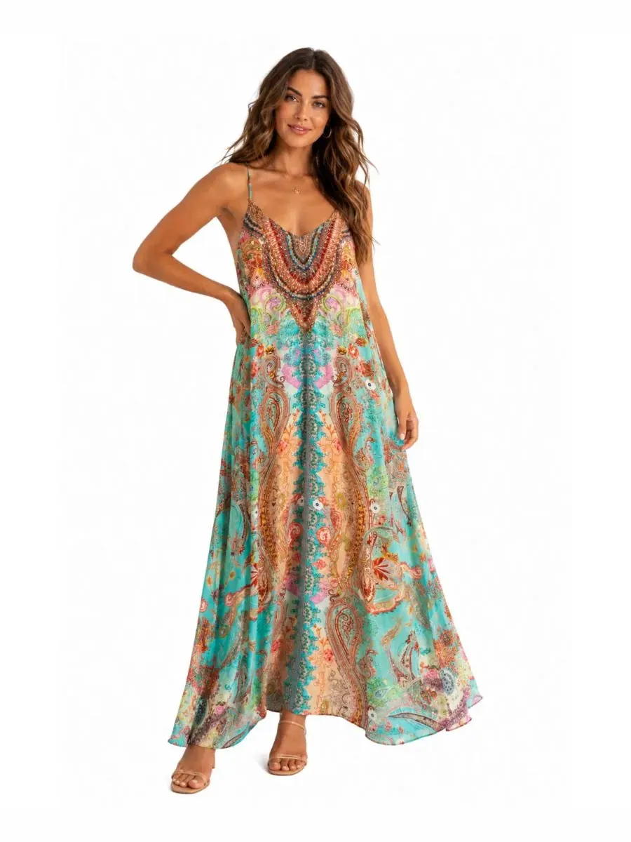 Макси-платье-длинный рукав с принтом Medallion and Paisley La Moda Clothing — изображение 4 из 4, мульти