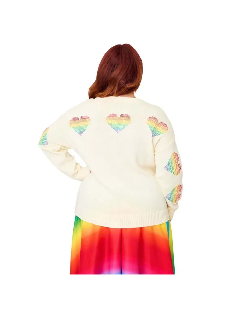 Свитер с длинным рукавом с принтом кота Plus Size Cat Long Sleeve Sweater Unique Vintage — изображение 2 из 5, бежевый