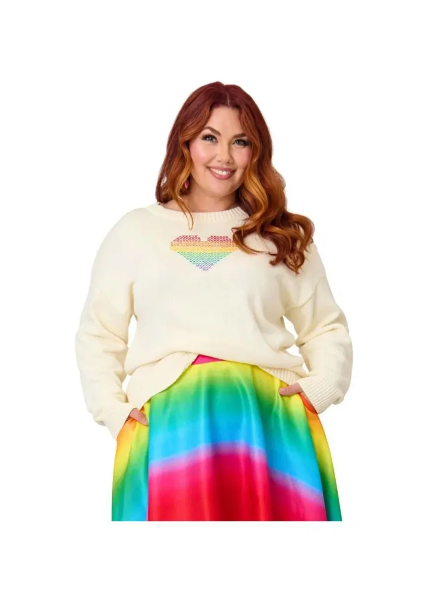 Свитер с длинным рукавом с принтом кота Plus Size Cat Long Sleeve Sweater Unique Vintage — изображение 4 из 5, бежевый