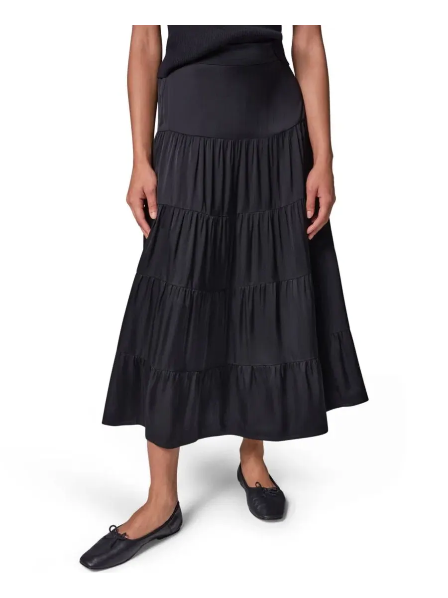 Юбка миди из атласа с ярусным кроем Donna Karan Weekend — изображение 1 из 7, черный