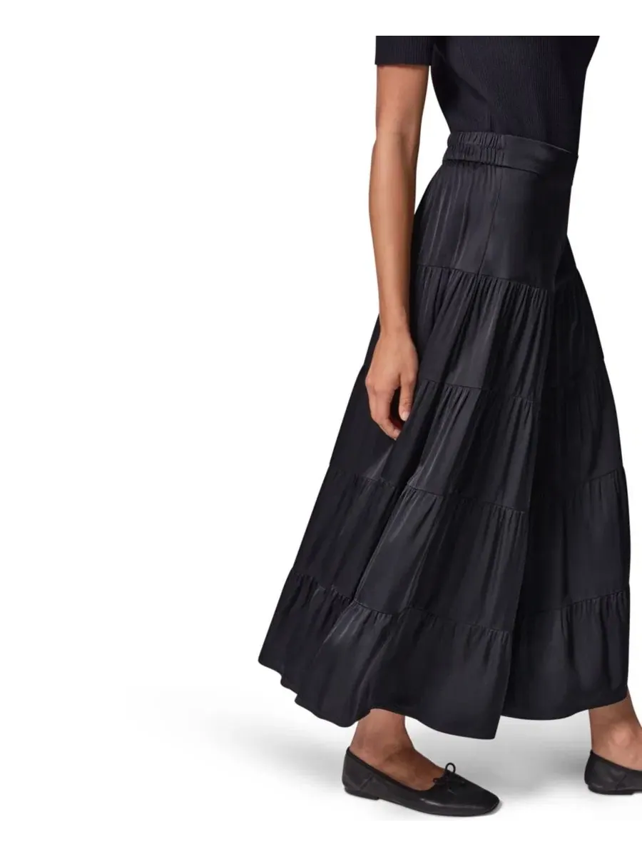 Юбка миди из атласа с ярусным кроем Donna Karan Weekend — изображение 3 из 7, черный
