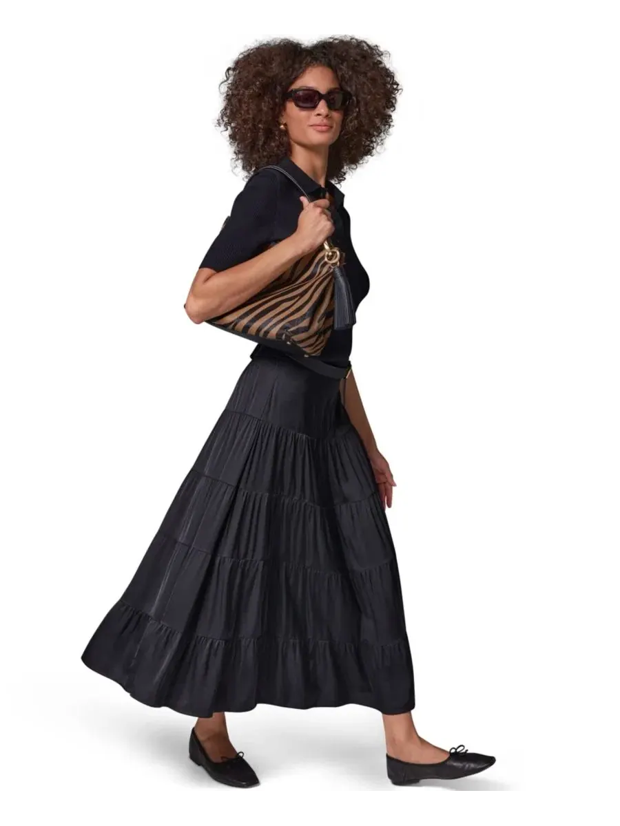 Юбка миди из атласа с ярусным кроем Donna Karan Weekend — изображение 6 из 7, черный