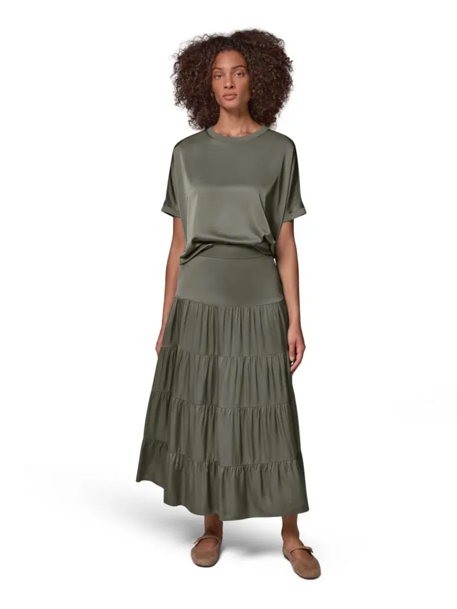 Юбка миди из сатина с ярусами Donna Karan Weekend — изображение 2 из 6, шалфейный