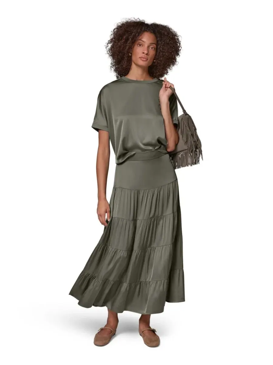 Юбка миди из сатина с ярусами Donna Karan Weekend — изображение 6 из 6, шалфейный