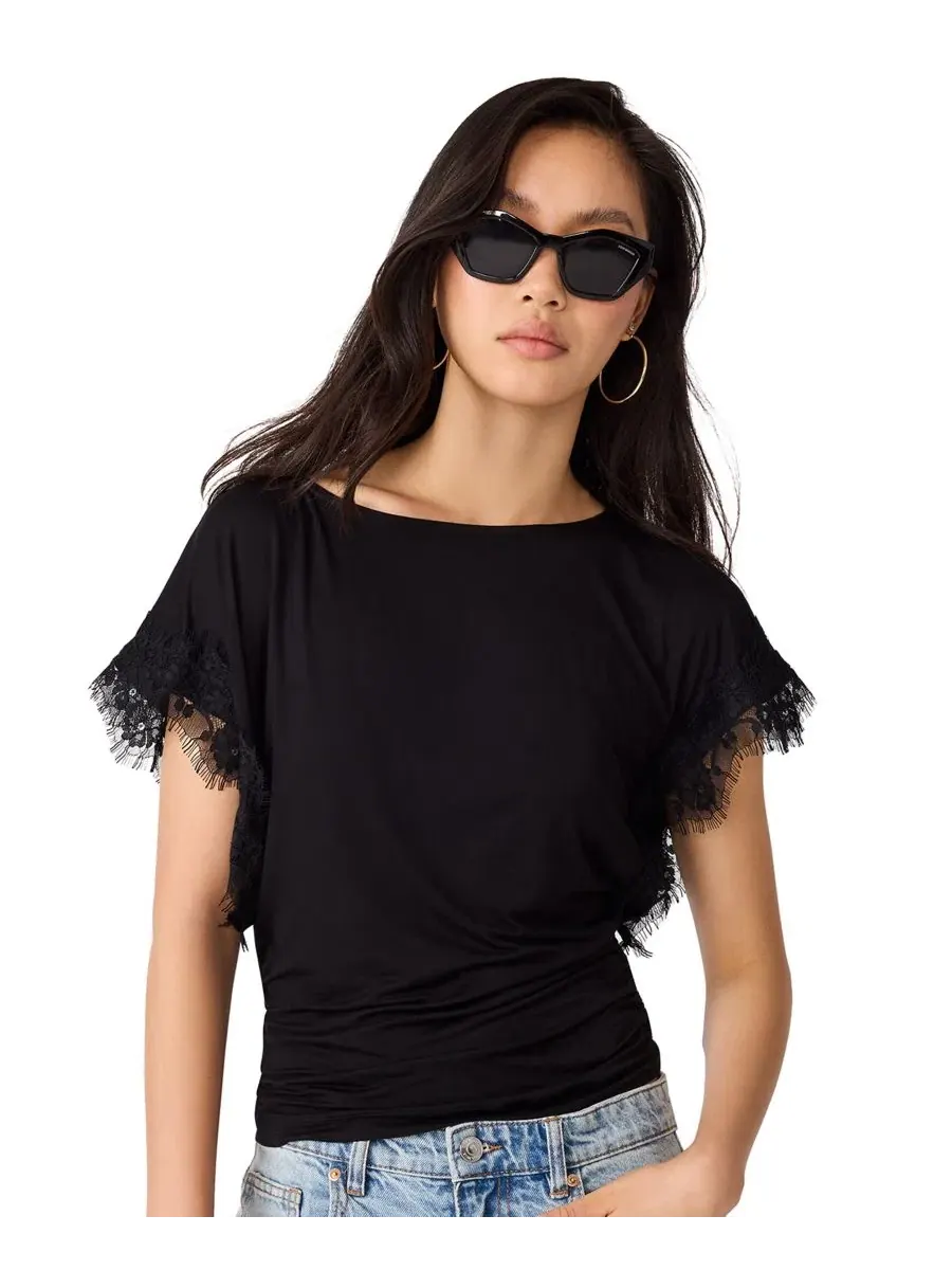Женский топ с лодочным вырезом и кружевными рукавами Paloma Lace Boat Neck Short-Sleeve Knit Top