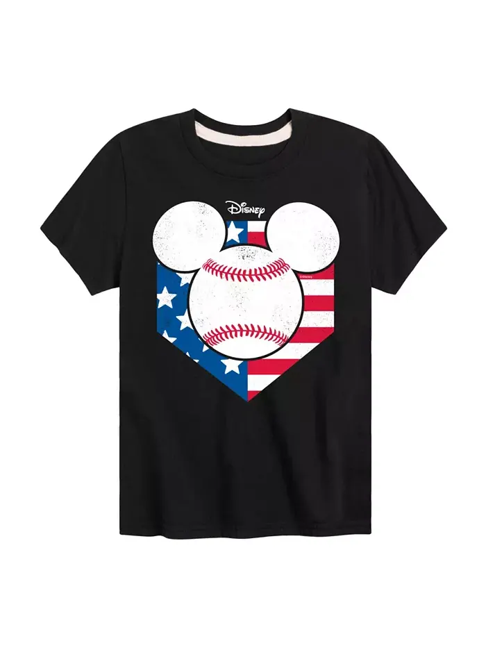 Футболка с принтом Disney Mickey Baseball для мальчиков старшего возраста — изображение 1 из 3, черный