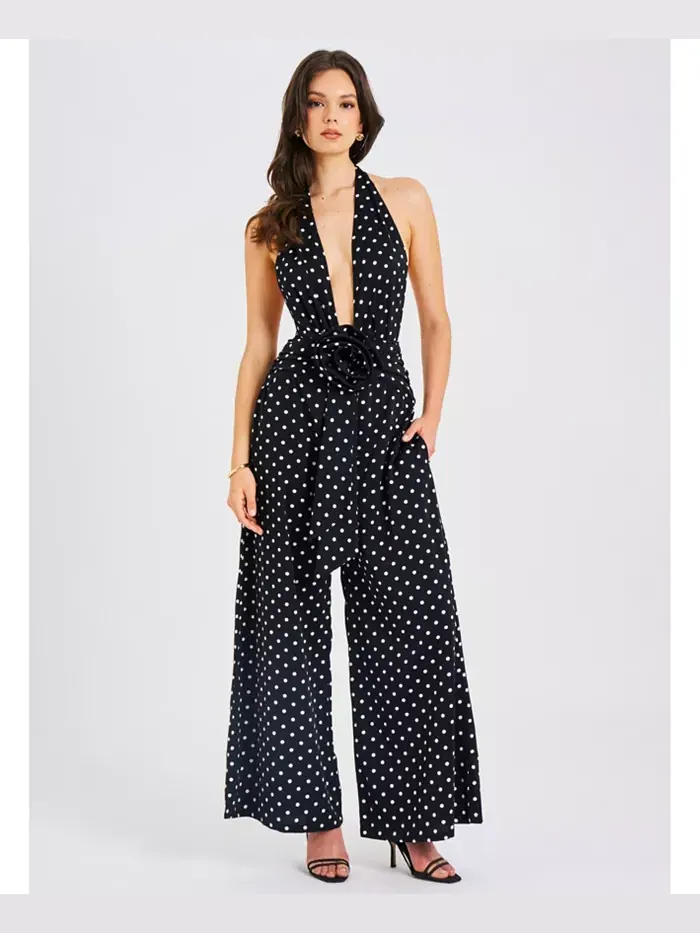 Женский комбинезон Oriana Black Polka Dot Chalter Miss Circle — изображение 1 из 11, черный