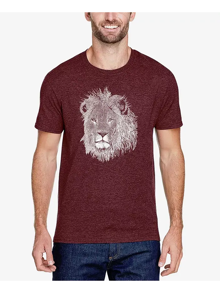 Мужская футболка Premium Blend с принтом Word Art Lion LA Pop Art — изображение 1 из 2, бордовый