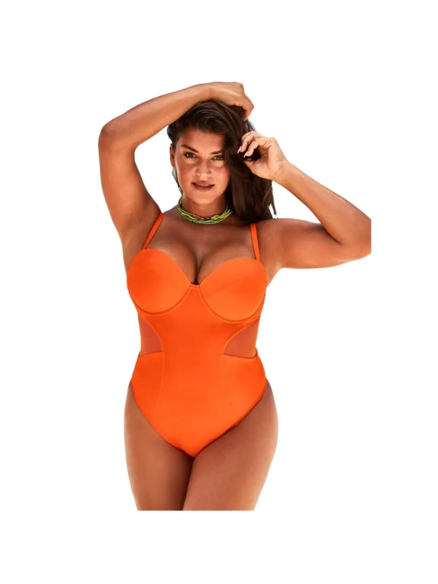 Женский слитный купальник с сетчатыми чашечками и косточками Swimsuits for All — изображение 1 из 3, папайя