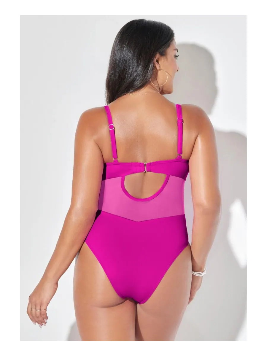 Женский слитный купальник с сетчатыми чашечками и косточками Swimsuits for All — изображение 2 из 3, розовый