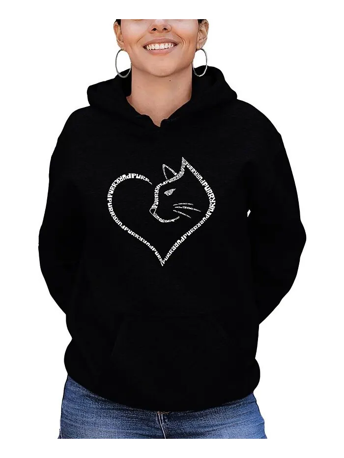 Женская толстовка с капюшоном Cat Heart Word Art LA Pop Art — изображение 1 из 2, черный