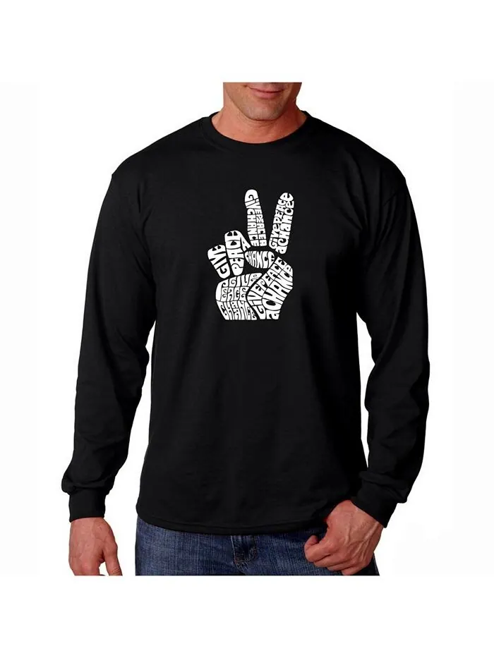 Мужская футболка с длинным рукавом с надписью Word Art — Peace Fingers LA Pop Art — изображение 1 из 2, черный