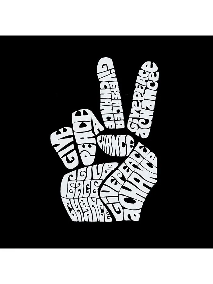Мужская футболка с длинным рукавом с надписью Word Art — Peace Fingers LA Pop Art — изображение 2 из 2, черный