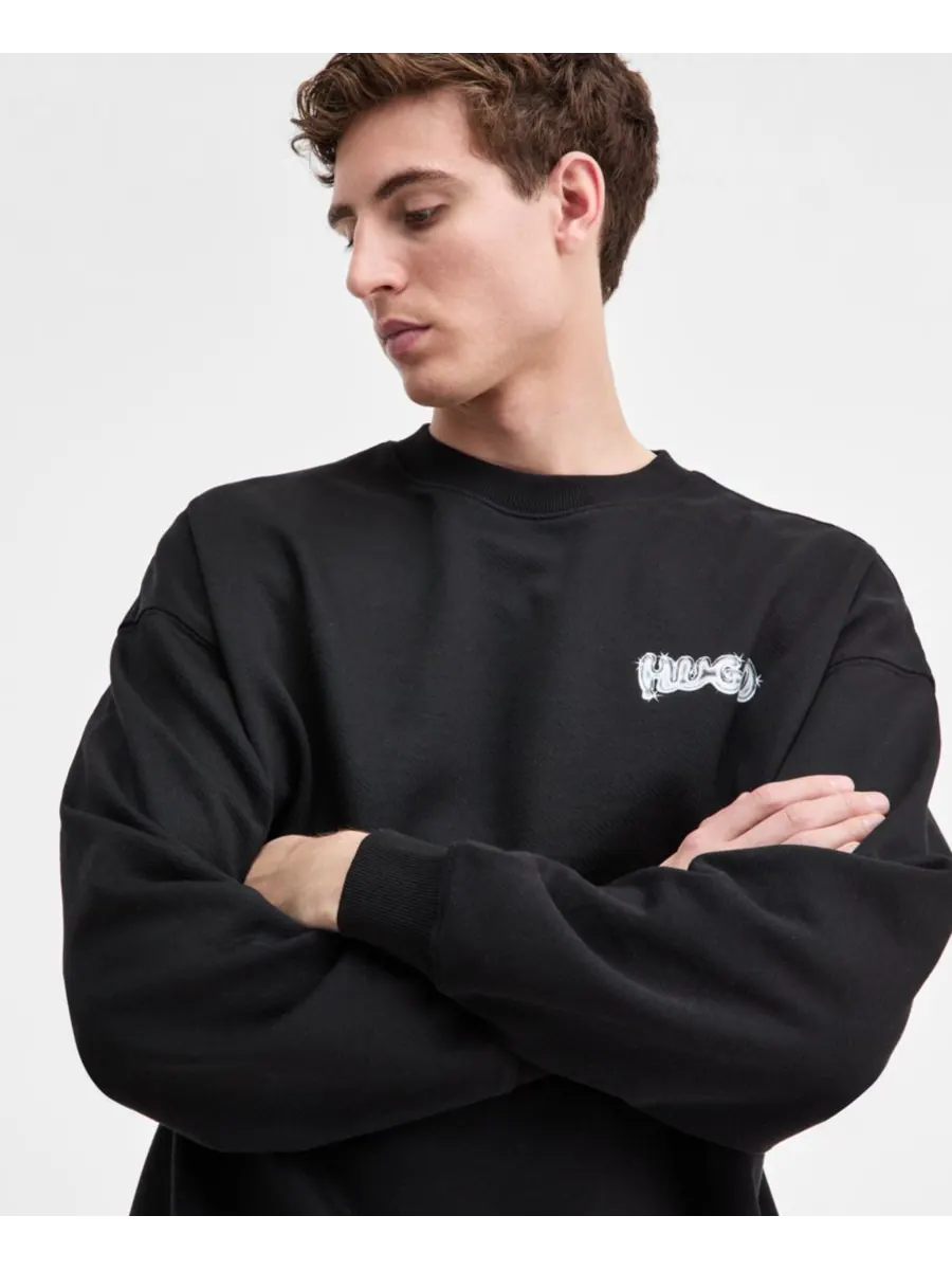 Мужская хлопковая толстовка Nyrocrew с логотипом и круглым вырезом Hugo Boss — изображение 2 из 4, черный