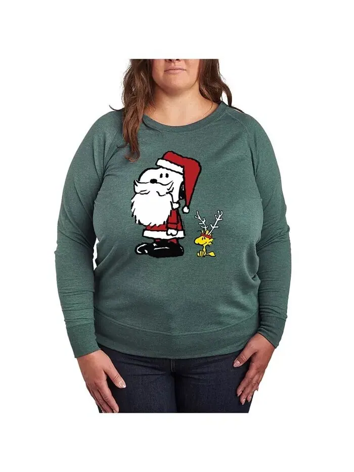 Футболка-пуловер с рождественским принтом Peanuts Plus Size Hybrid Apparel — изображение 1 из 3, зеленый