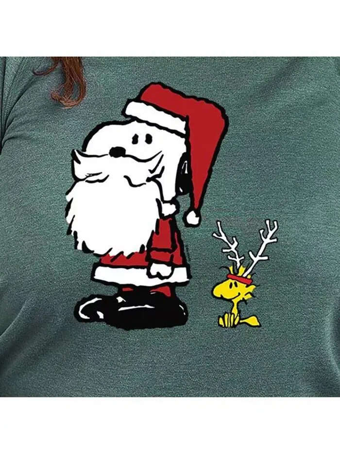 Футболка-пуловер с рождественским принтом Peanuts Plus Size Hybrid Apparel — изображение 3 из 3, зеленый