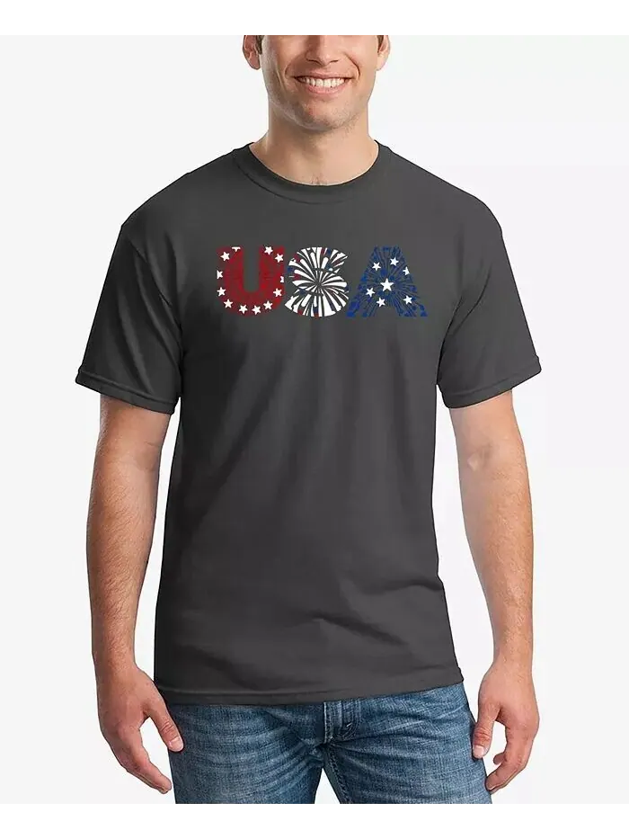USA Fireworks — мужская футболка с рисунком Word Art LA Pop Art