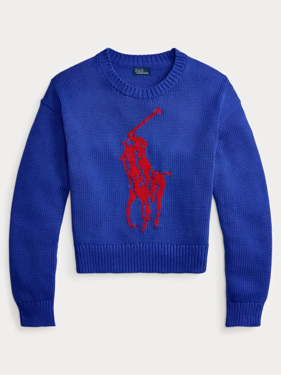 Женский свитер с круглым вырезом "Большой пони" Polo Ralph Lauren — изображение 2 из 6, синий