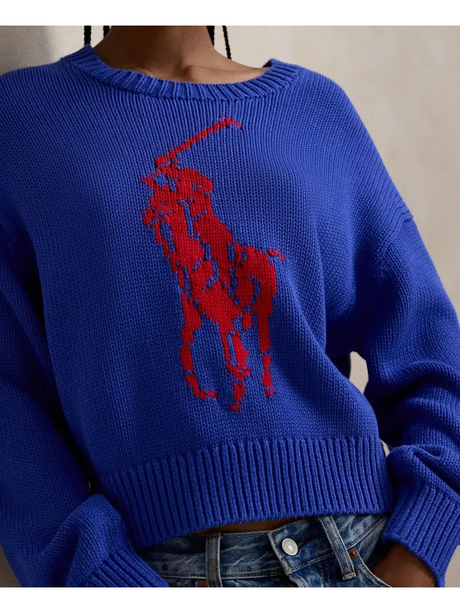 Женский свитер с круглым вырезом "Большой пони" Polo Ralph Lauren — изображение 4 из 6, синий