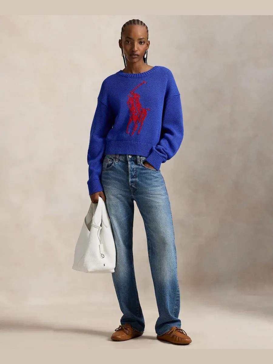 Женский свитер с круглым вырезом "Большой пони" Polo Ralph Lauren — изображение 6 из 6, синий