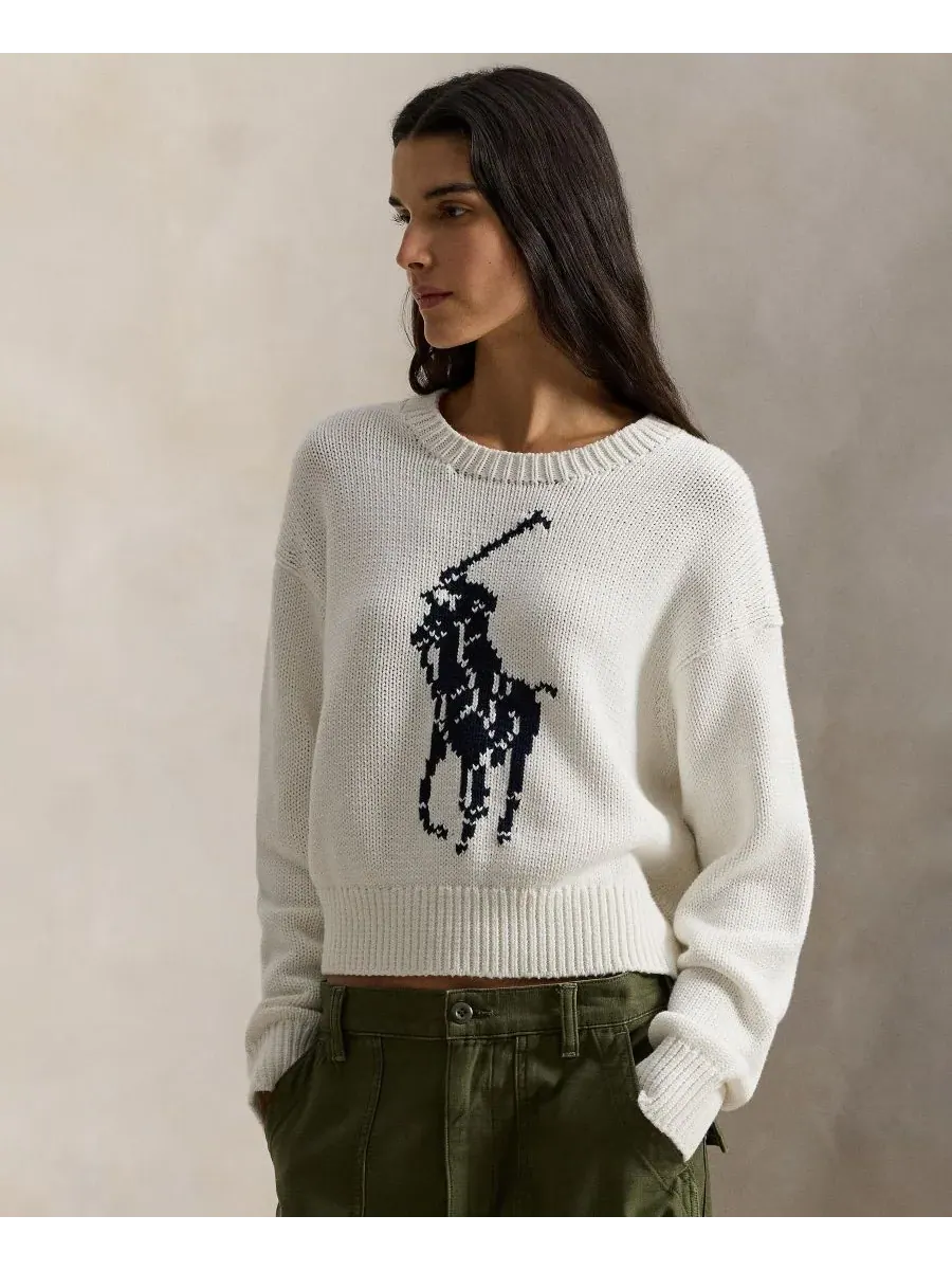 Женский свитер с круглым вырезом "Большой пони" Polo Ralph Lauren — изображение 1 из 5, белый
