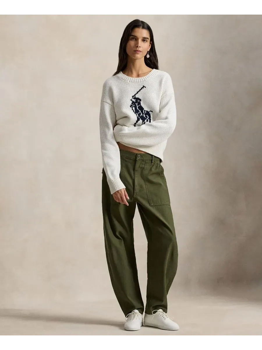 Женский свитер с круглым вырезом "Большой пони" Polo Ralph Lauren — изображение 2 из 5, белый