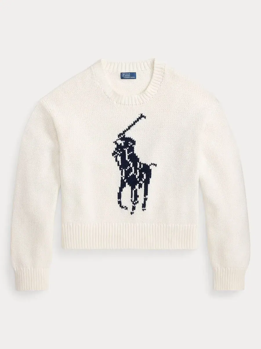 Женский свитер с круглым вырезом "Большой пони" Polo Ralph Lauren — изображение 3 из 5, белый