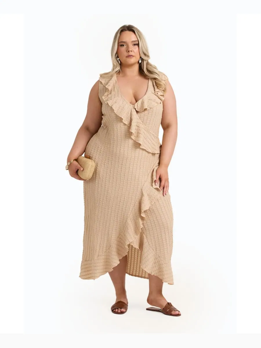 Женское миди-платье без рукавов с оборками и запахом FASHION-SZN CURVE — изображение 4 из 7, серый