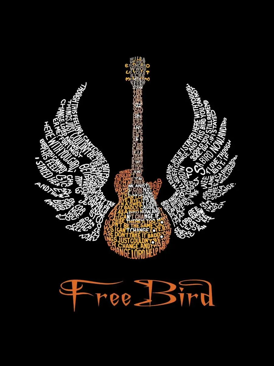 Футболка с надписью "Текст песни Freebird" для полных женщин LA Pop Art — изображение 2 из 3, черный