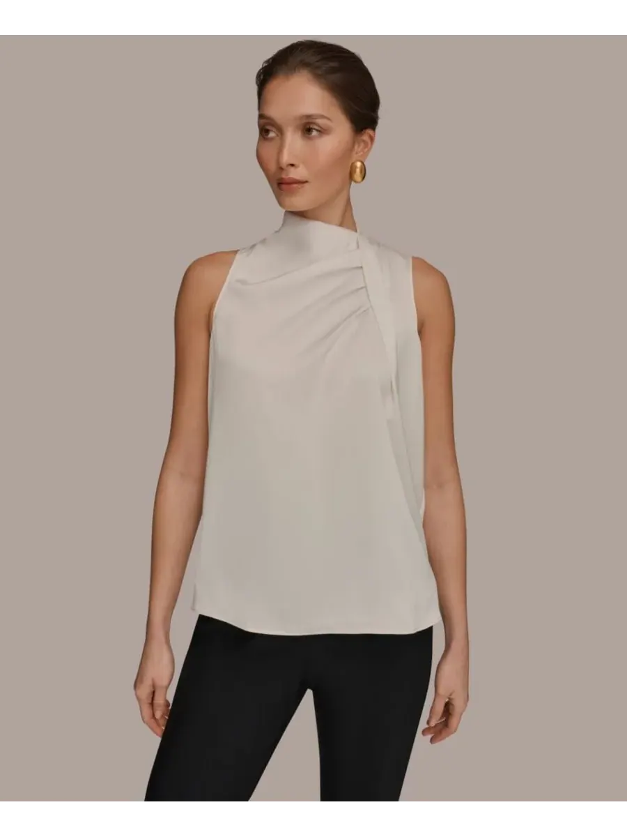 Женская блузка без рукавов с перекрученным передом и драпировкой Donna Karan New York — изображение 1 из 6, бежевый