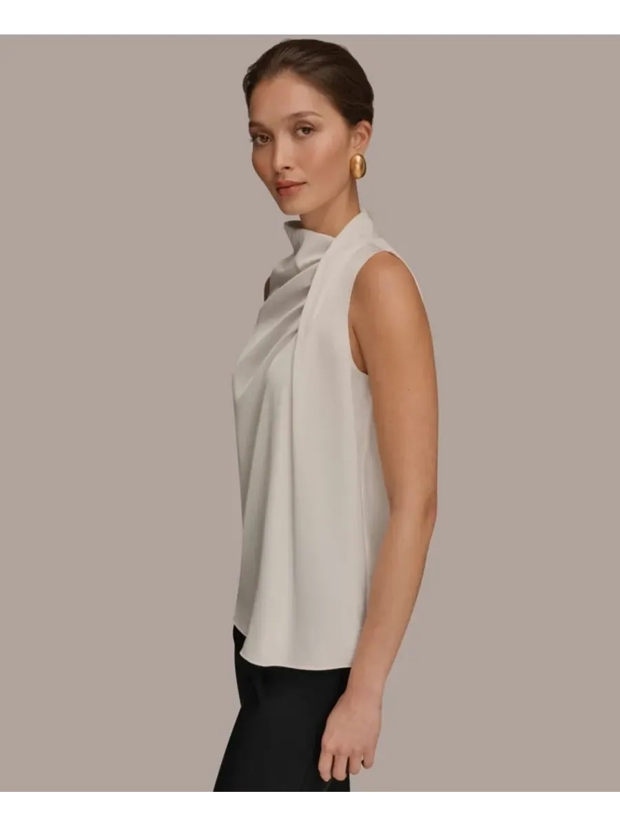 Женская блузка без рукавов с перекрученным передом и драпировкой Donna Karan New York — изображение 3 из 6, бежевый