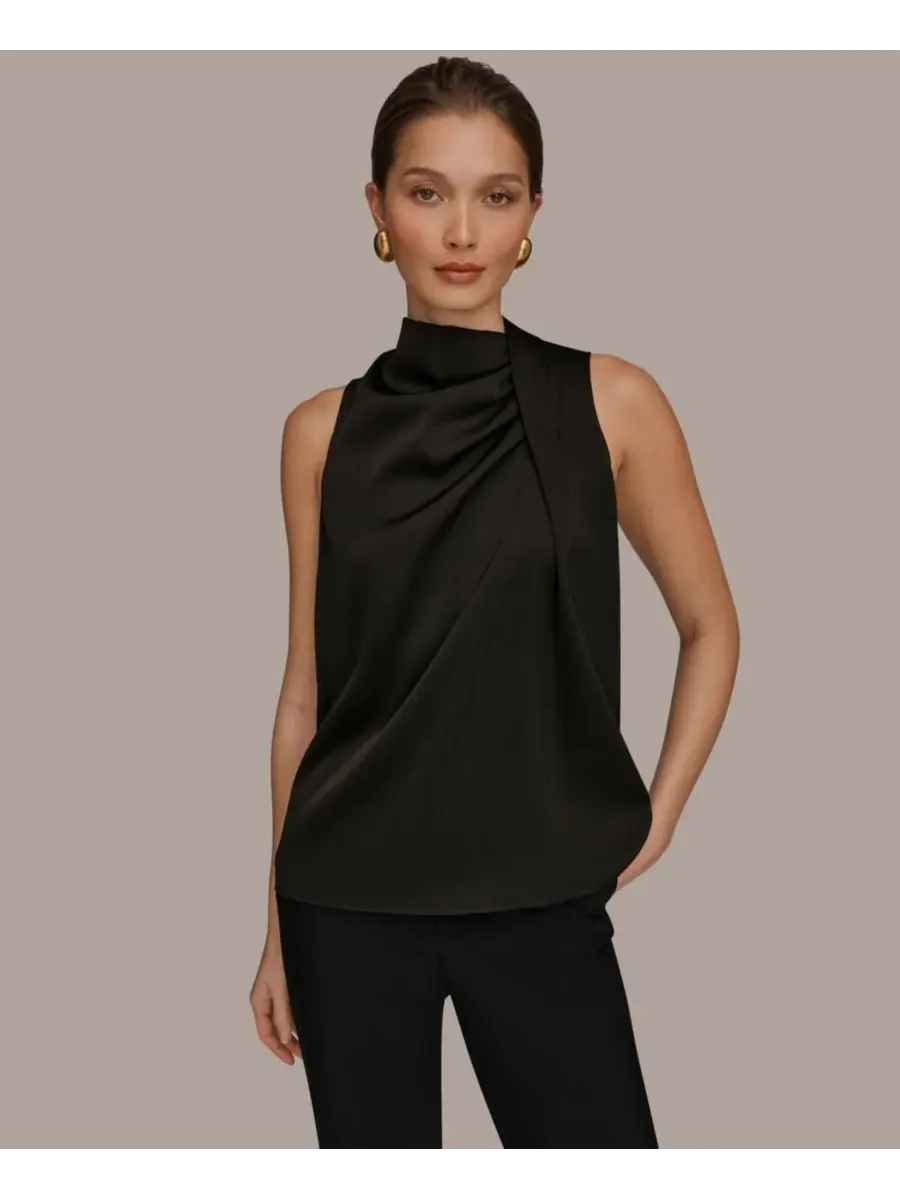 Женская блузка без рукавов с перекрученным передом и драпировкой Donna Karan New York — изображение 1 из 6, черный