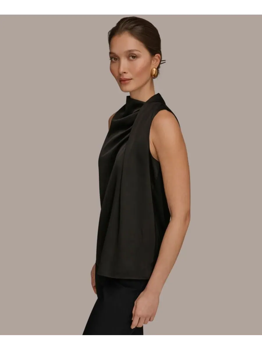 Женская блузка без рукавов с перекрученным передом и драпировкой Donna Karan New York — изображение 3 из 6, черный