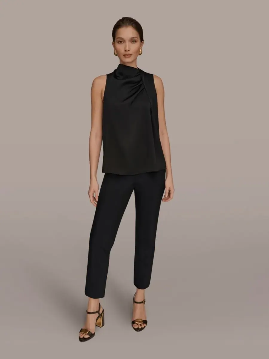 Женская блузка без рукавов с перекрученным передом и драпировкой Donna Karan New York — изображение 5 из 6, черный