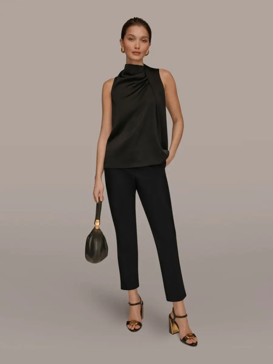 Женская блузка без рукавов с перекрученным передом и драпировкой Donna Karan New York — изображение 6 из 6, черный