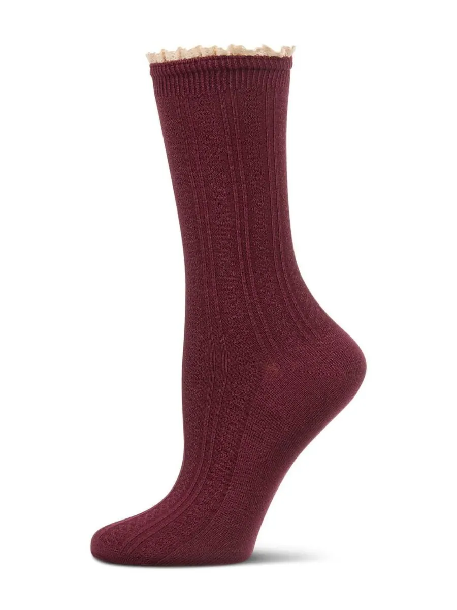 Женские кружевные носки Prairie Lace Crew Socks MeMoi — изображение 1 из 3, бордовый