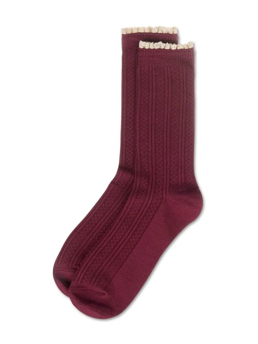 Женские кружевные носки Prairie Lace Crew Socks MeMoi — изображение 3 из 3, бордовый