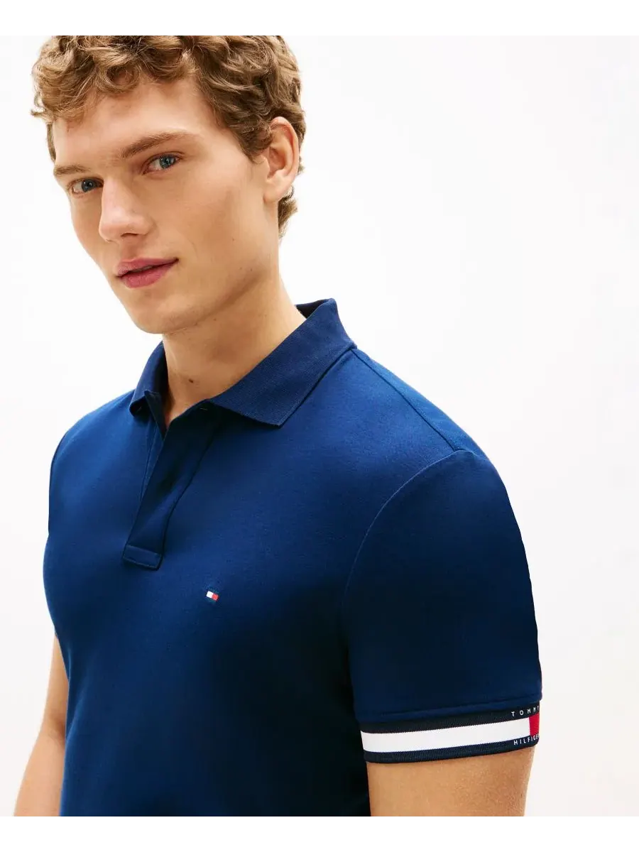 Tommy Hilfiger Мужская рубашка-поло из жидкого хлопка с манжетами красного — изображение 3 из 4, темно-синий