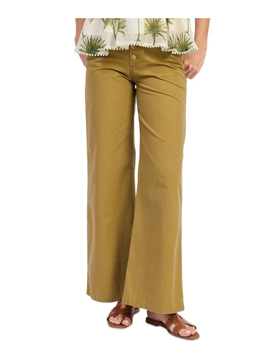 Брюки прямого кроя с широкой штаниной Elin Mid-Rise En Saison — изображение 1 из 5, оливковый