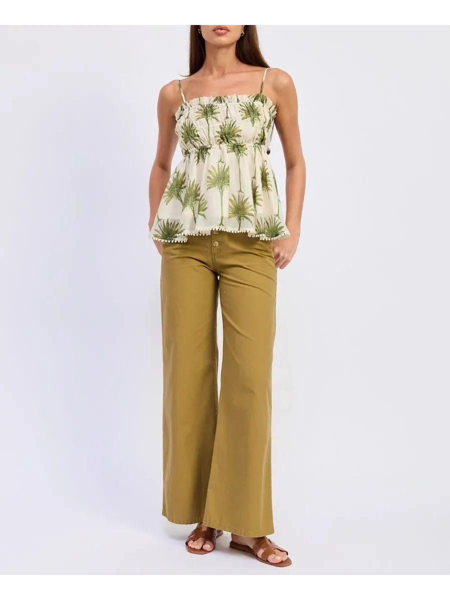 Брюки прямого кроя с широкой штаниной Elin Mid-Rise En Saison — изображение 2 из 5, оливковый