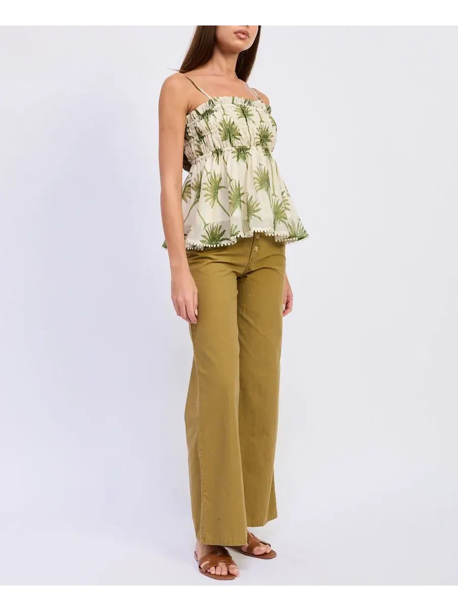 Брюки прямого кроя с широкой штаниной Elin Mid-Rise En Saison — изображение 3 из 5, оливковый