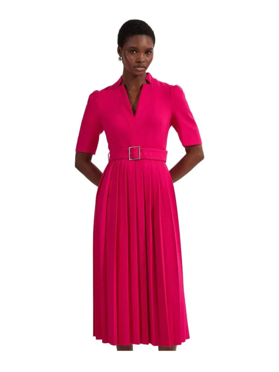 Платье миди с поясом из крепа, модель Karen Millen — изображение 1 из 8, маджента