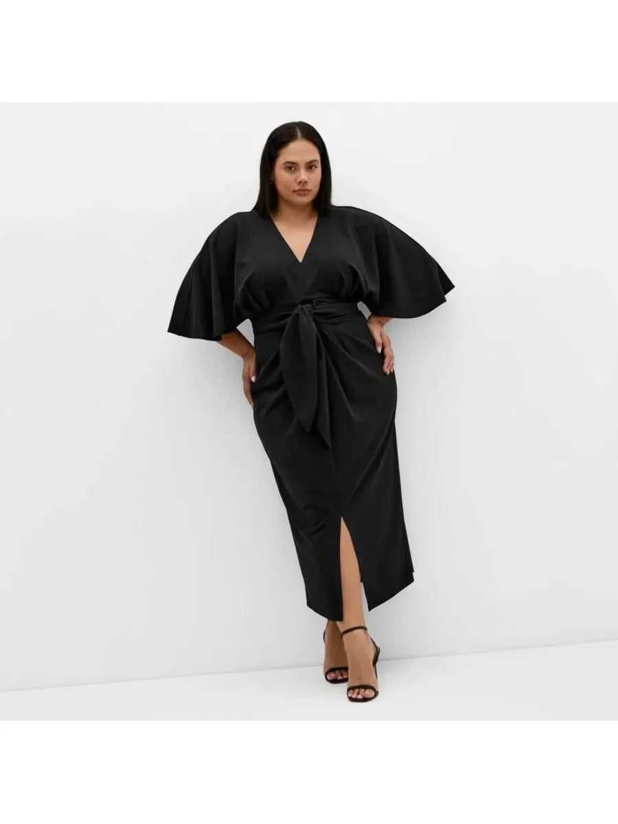 Платье-миди с завязкой спереди Briella Tie Front Midi Dress, City Chic — изображение 1 из 4, черный