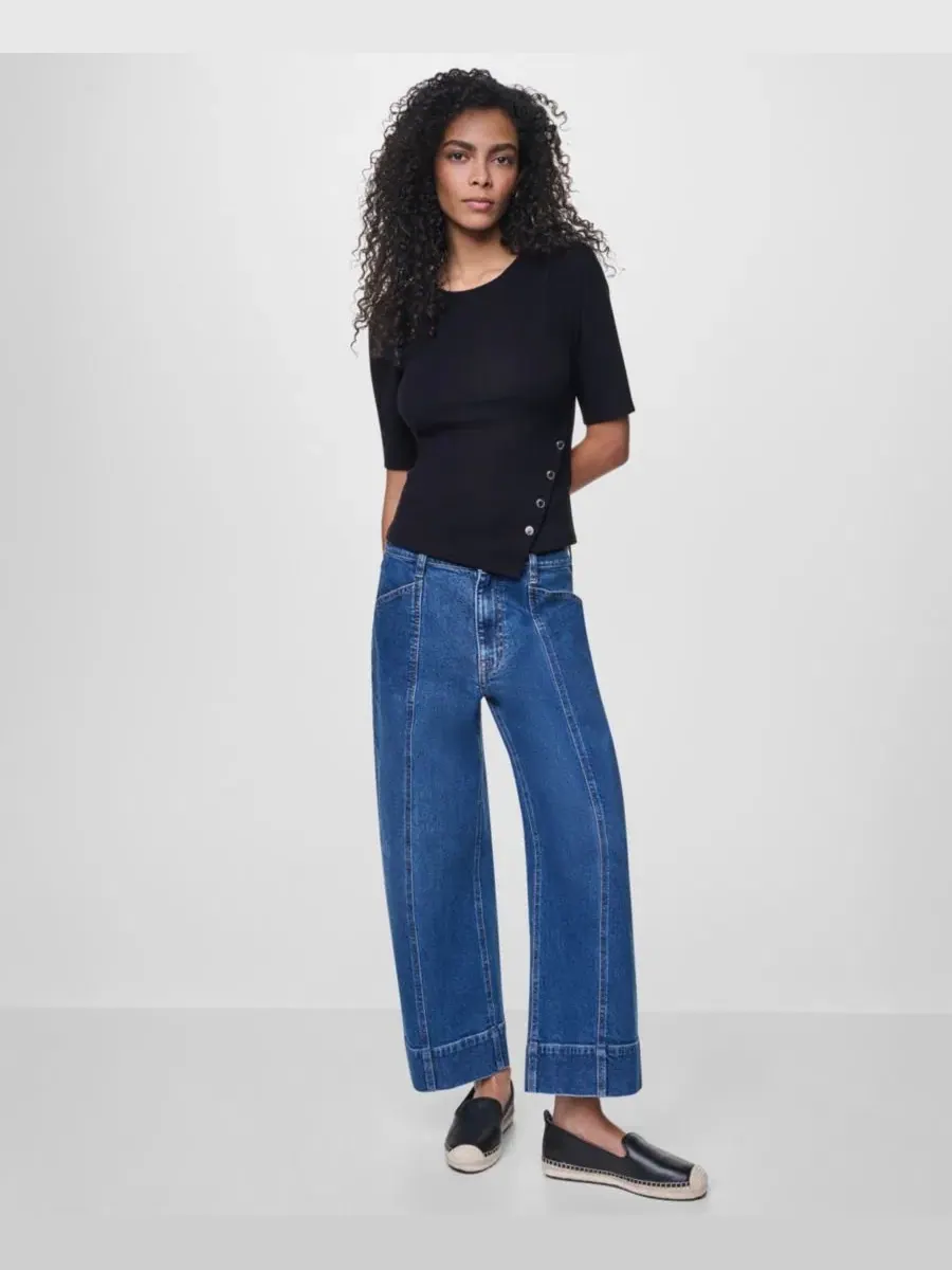 Топ с асимметричным низом и рукавом-фонарик с пуговицами DKNY Jeans — изображение 1 из 4, черный