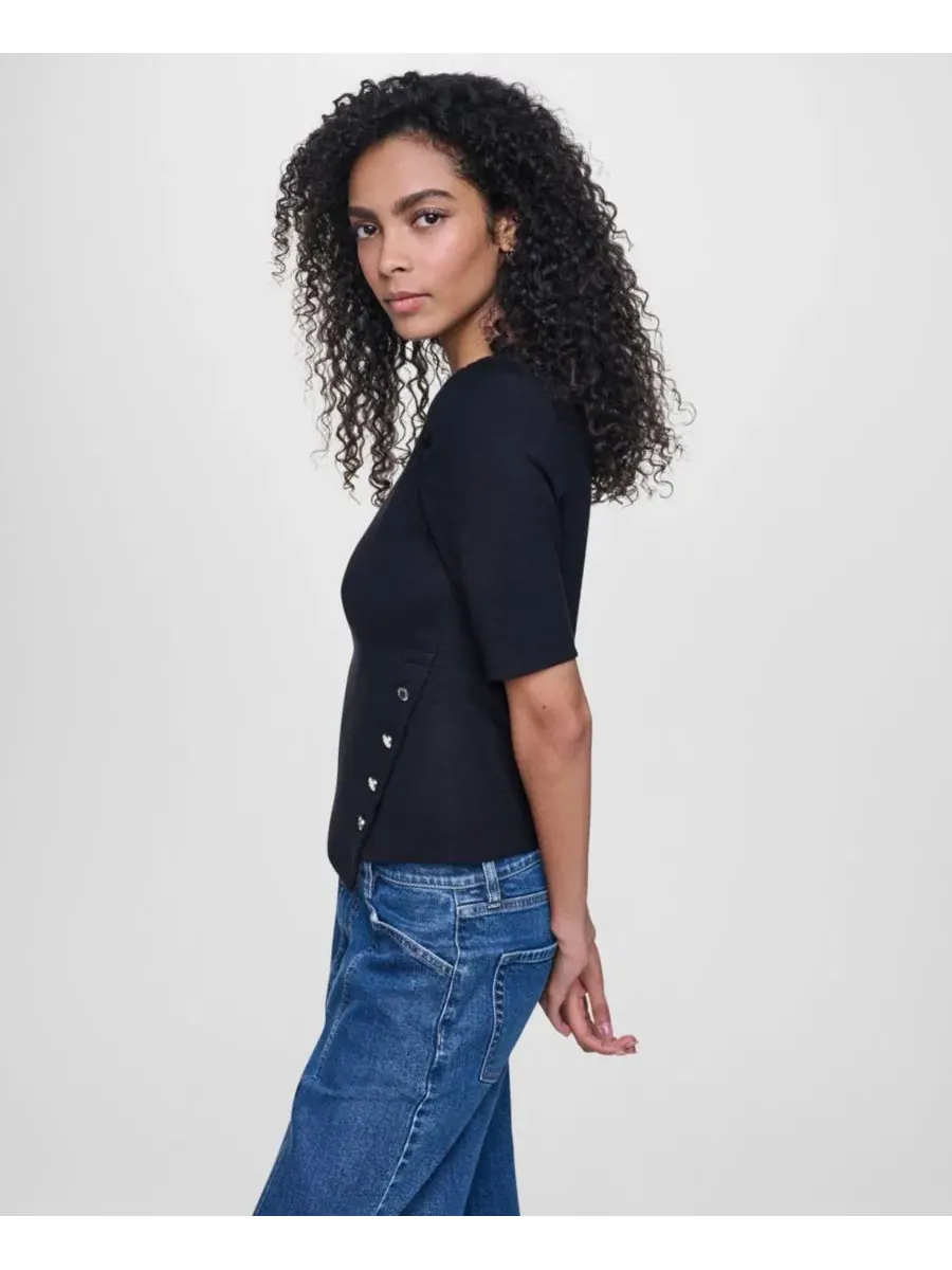 Топ с асимметричным низом и рукавом-фонарик с пуговицами DKNY Jeans — изображение 2 из 4, черный