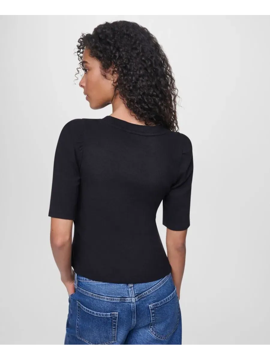 Топ с асимметричным низом и рукавом-фонарик с пуговицами DKNY Jeans — изображение 4 из 4, черный